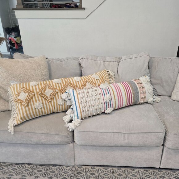 Decorative Boho Lumbar Pillow Set With Fringe & Tassels 12in x 36in & 15in x 38i - Picture 7 of 16